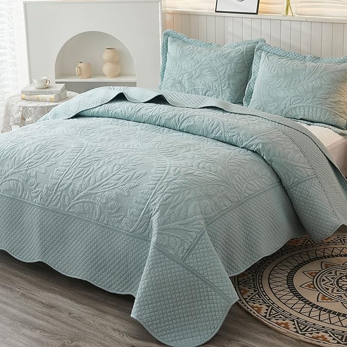 MarCielo 3-Piece 100% Cotton Oversized Bedspread Lightweight Quilt Coverlet - Image 8