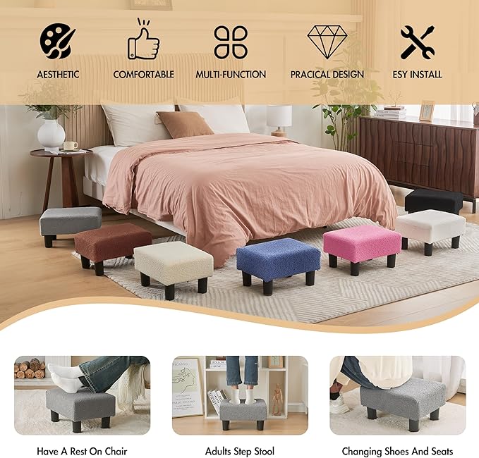 BRIAN & DANY Small Foot Stool Ottoman, Footstool - Image 5