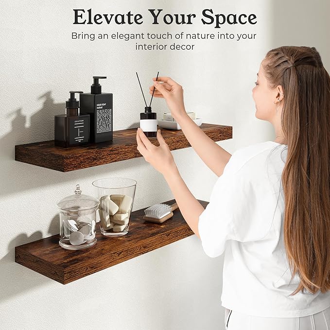 Floating Shelves for Wall, 7.9" Deep Wall Mounted Wood Shelves for Bathroom - Image 4