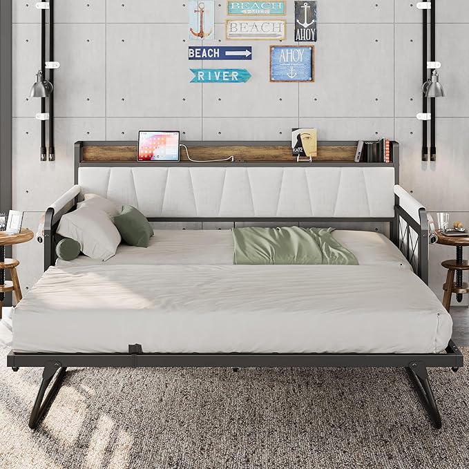 LIKIMIO Daybed with Trundle Bed, Twin Bed Frame with Storage Headboard and - Image 8