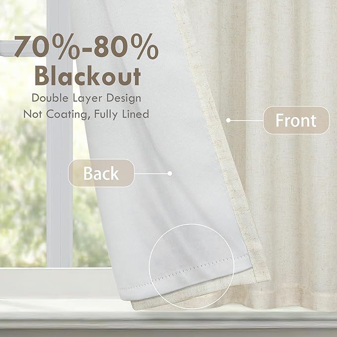 DriftAway Double Layer Linen Blackout Tie Up Curtains Thermal Insulated Fully - Image 2