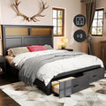 53" Tall Queen Bed Frame with Headboard and Storage, 2 Drawers and LED Built in by FARMHOUSEWOODENAESTHETIC