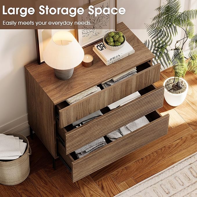 WAMPAT 31.5" W Fluted Dresser for Bedroom, Modern 3 Drawer Dresser TV Stand - Image 5