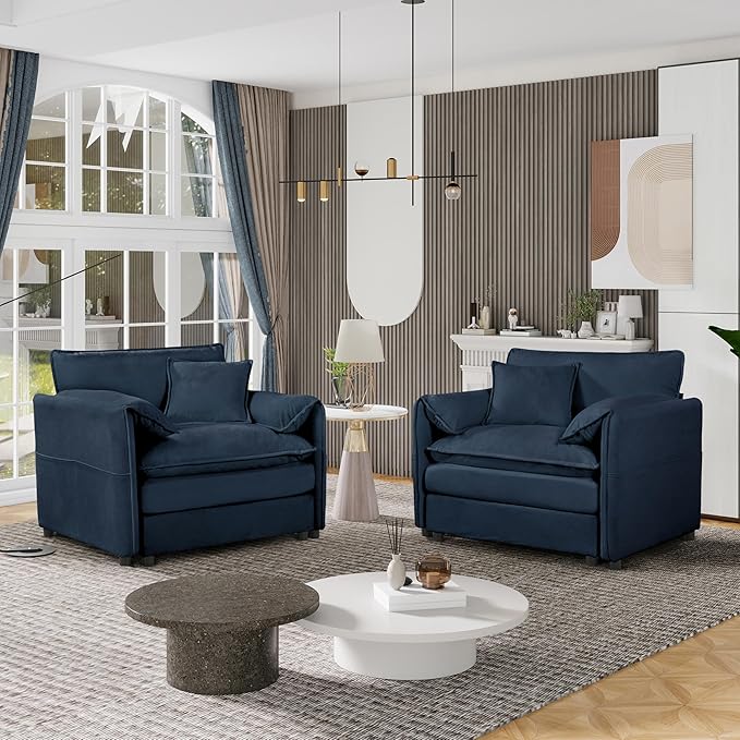KEIKI Oversized Accent Chair Set of 2, Chenille Deep Seat Single Sofa Chairs by KEIKI