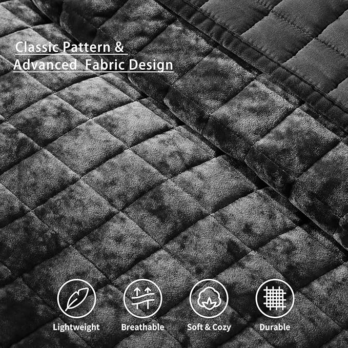 LEAONME Velvet Quilt King Size-98''x106'', Lightweight Black Velvet Comforter - Image 4