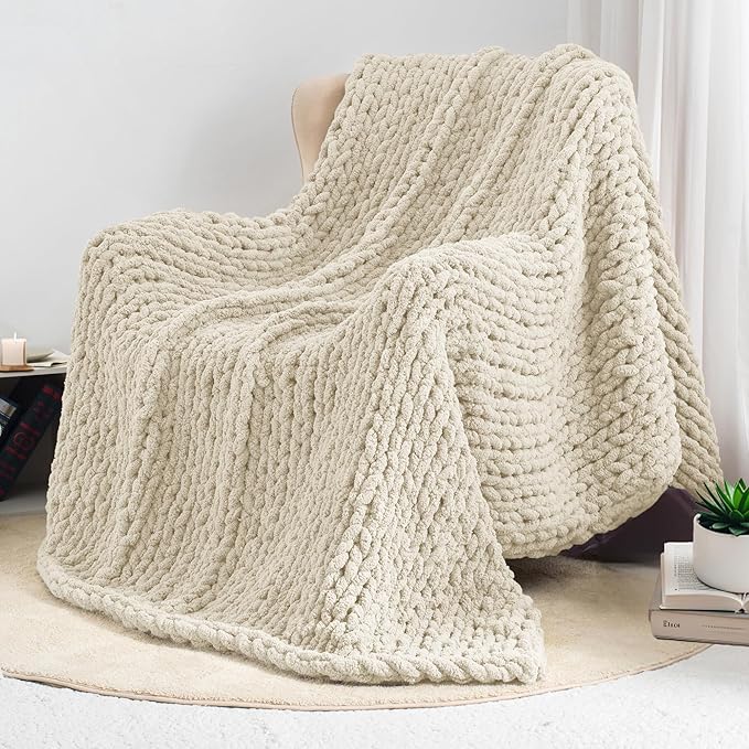 Chunky Knit Throw Blanket 60"X 80", 100% Handmade - Image 7
