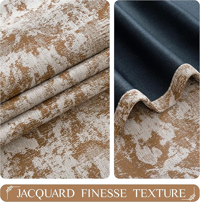Beauoop Brown Floral Jacquard Blackout Curtains 84 Inches Long 2 Panels - Image 2