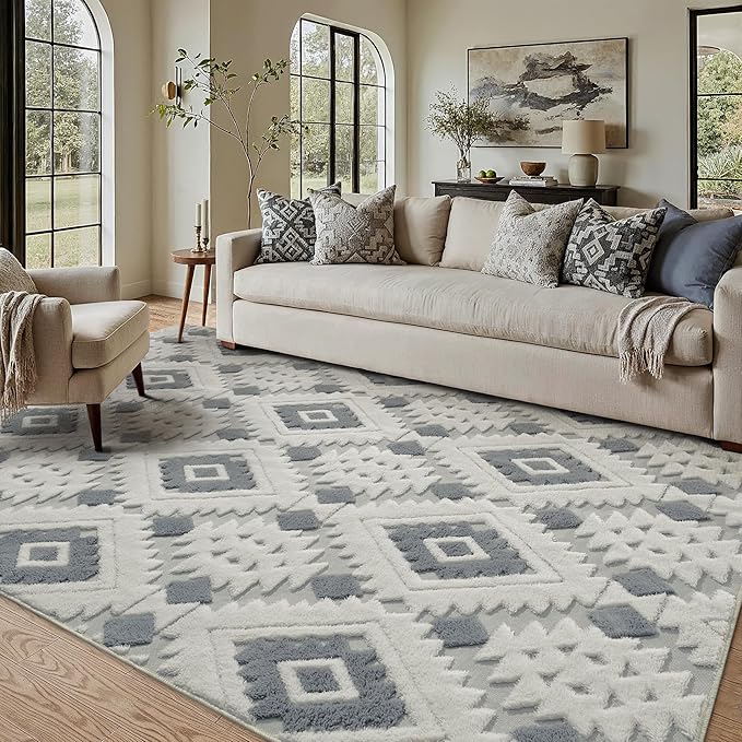 Ivory Grey 4x6 Area Rug Washable Moroccan Shag Office Carpet Non Slip Soft - Image 4