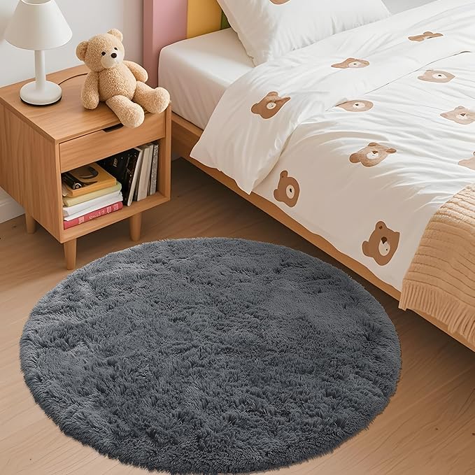 OLANLY Grey Round Rugs for Bedroom - Image 2