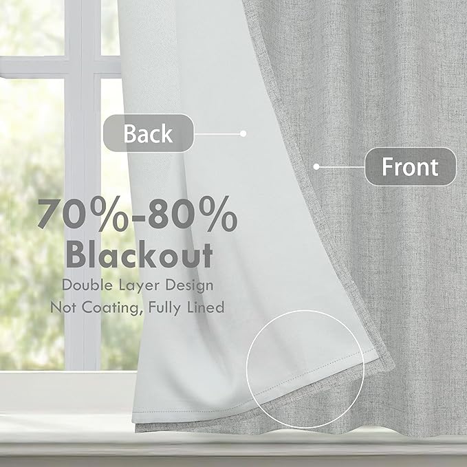 DriftAway Double Layer Linen Blackout Tie Up Curtains Thermal Insulated Fully - Image 2