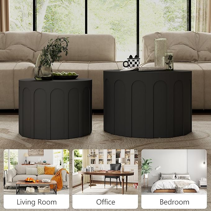 Nesting Coffee Table Set of 2, Modern Coffee Tables, Space-Saving Round Circle - Image 5