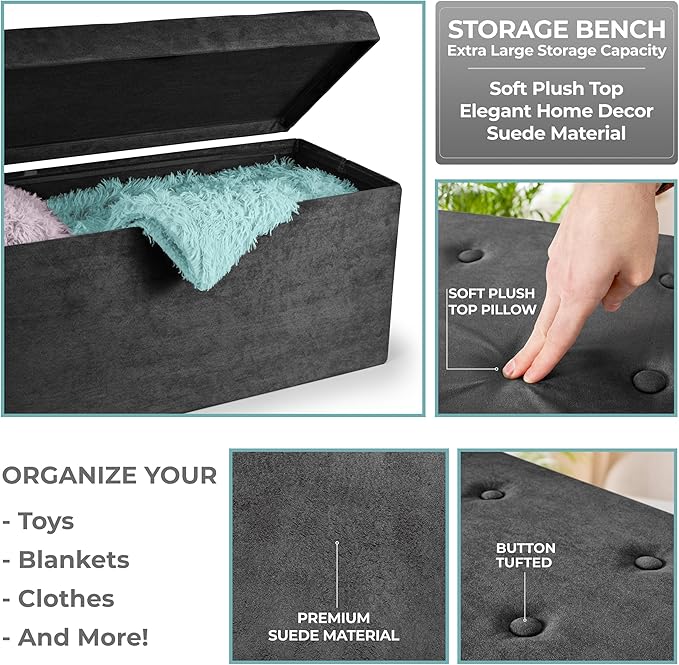 Sorbus Storage Ottoman Bench – Collapsible/Folding Bench Chest - Image 7