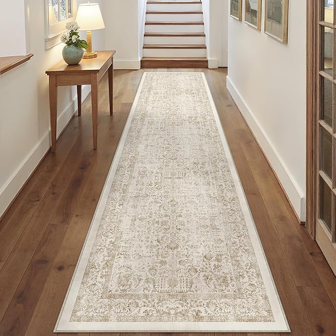 Light Brown Runner Rug 2x12 Hallway Machine Washable Kitchen Vintage Distressed by PureCozy