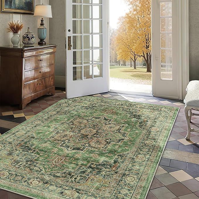 3x5 Area Rug Vintage Rugs for Indoor Entrance Stain Resistant Washable Entryway - Image 3