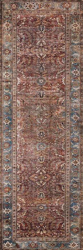 Loloi Layla Collection LAY-01 Brick/Blue 2'-6" x 9'-6" .13" Thick Runner Rug - Image 3