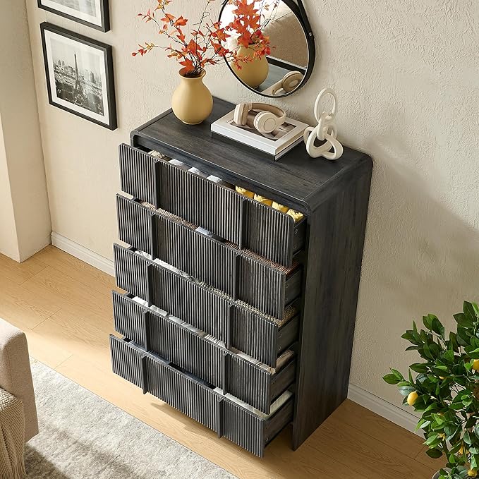 AMERLIFE Fluted 5 Drawer Dresser, Rounded Corners & Anti-Tip Design, Wood - Image 6