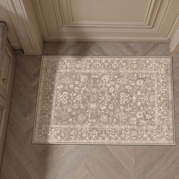 2x3 Deep Brown Entryway Area Rug Machine Washable Door Mat Kitchen Vintage by PureCozy