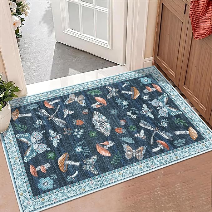 Mushroom Small Rug 2x3 Washable Door Mat Indoor Rugs by ROYHOME
