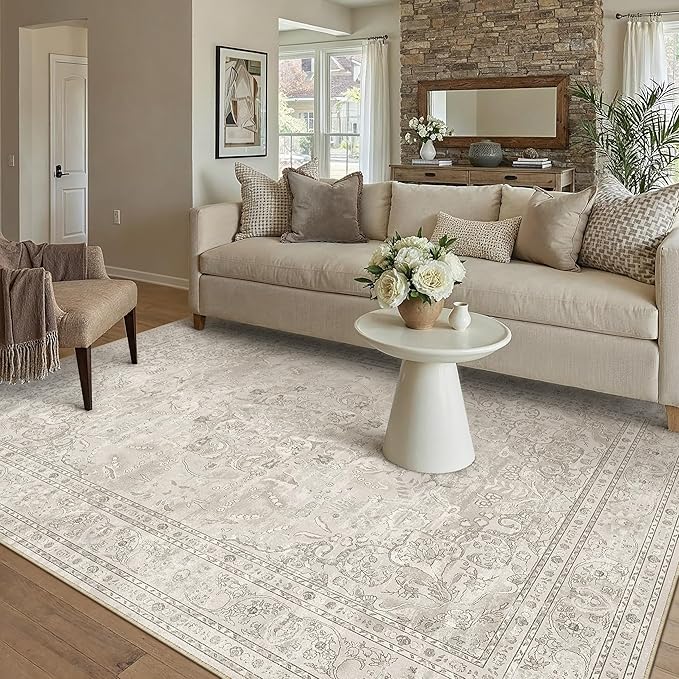 Beige 5x7 Area Rug Washable Vintage Carpet by PureCozy