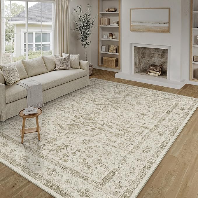 Taupe 8x10 Area Rug Vintage Washable Living Room Carpet Non Slip Bedroom Indoor - Image 3