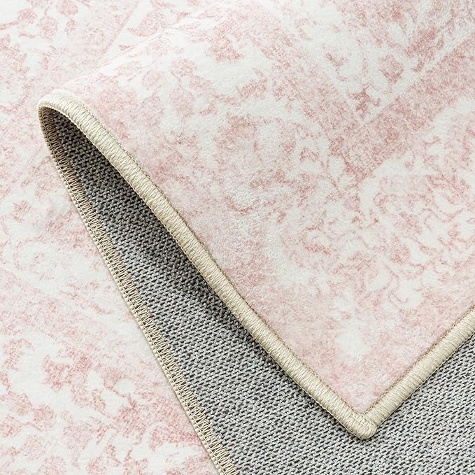 Pink Entryway Area Rug 2x3 Door Mat Machine Washable Kitchen Vintage Distressed - Image 8