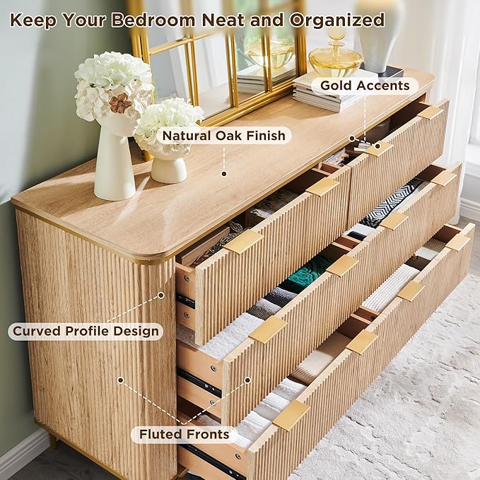 T4TREAM Fluted 6 Drawers Dresser - Image 4