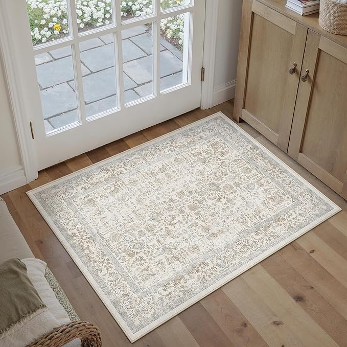 Taupe Entryway Area Rug 2x3 Door Mat Machine Washable Kitchen Vintage by PureCozy