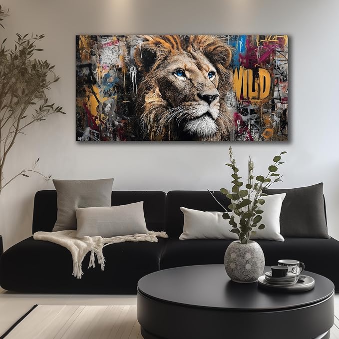JuhaiArt Graffiti Wall Art Lion Picture Brown Wall Decor Animal Wall Art Canvas - Image 4