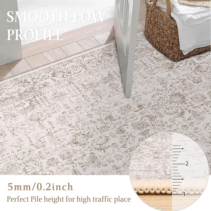 Light Brown Runner Rug 3x8 Hallway Machine Washable Kitchen Vintage Distressed - Image 3