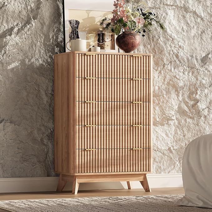 43'' Hight 5 Drawers Dresser for Bedroom, Modern Fluted Vertical Chest - Image 3