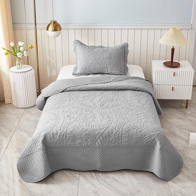 MarCielo 3-Piece 100% Cotton Oversized Bedspread Lightweight Quilt Coverlet - Image 8