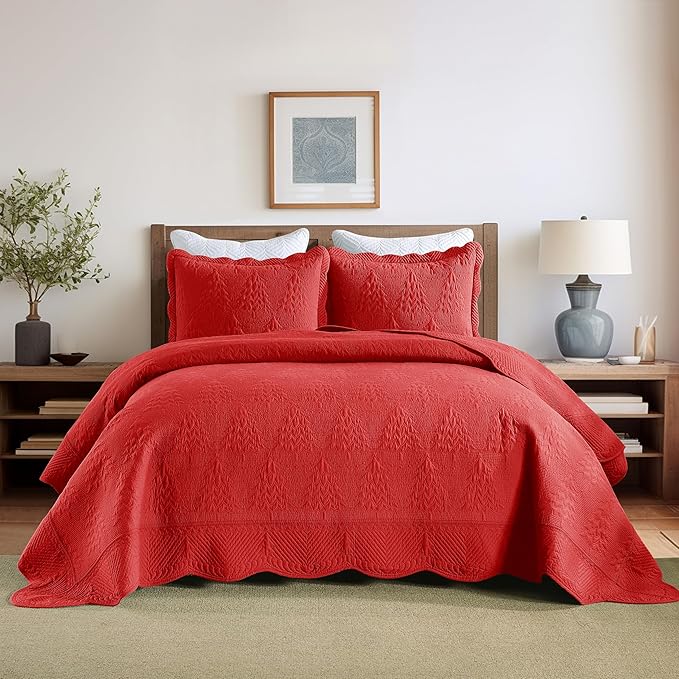 MarCielo 3-Piece Christmas Quilt 100% Cotton Oversized Bedspread Lightweight - Image 8