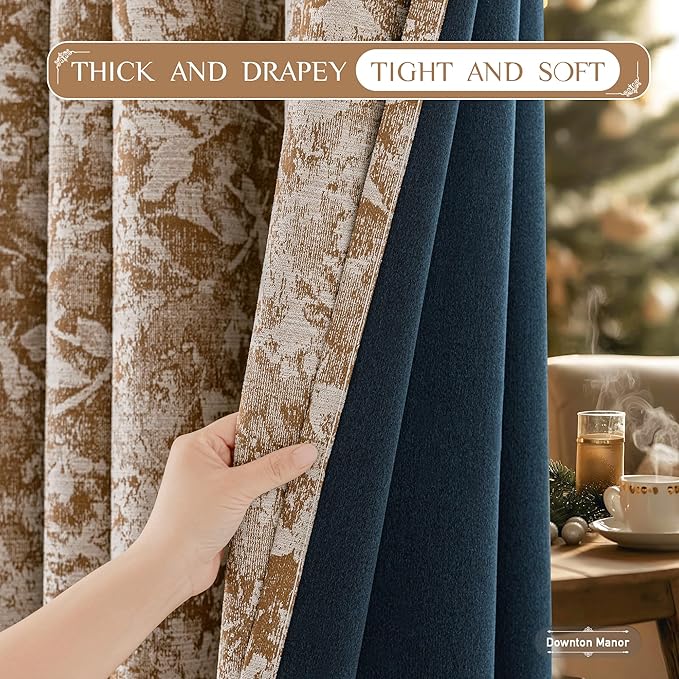Beauoop Brown Floral Jacquard Blackout Curtains 84 Inches Long 2 Panels - Image 6
