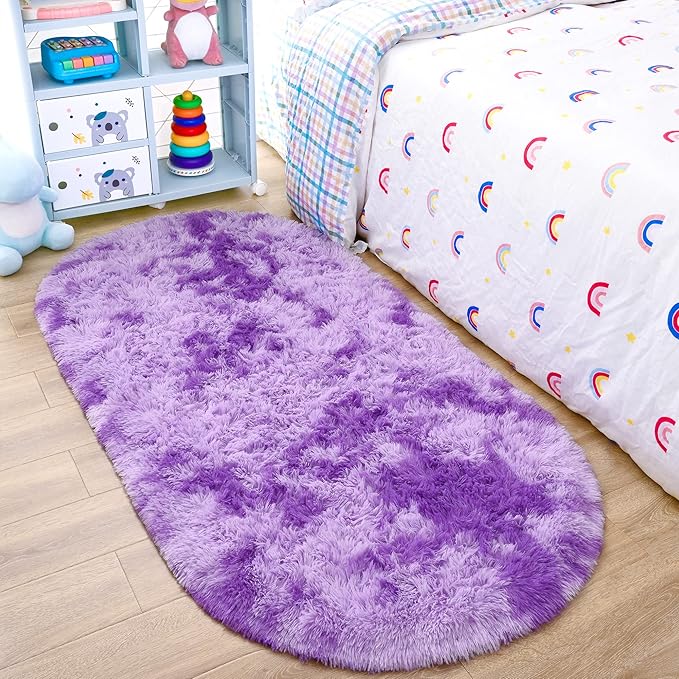 Noahas Oval Fluffy Purple Rug 2.6X5.3 Small Kids Rugs by ModernHomeDecor