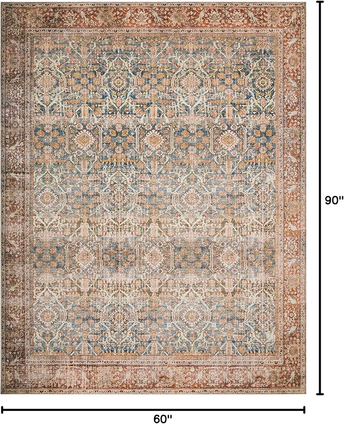 Loloi Layla Collection LAY-04 Ocean/Rust 5'-0" x 7'-6" .13" Thick Area Rug - Image 2