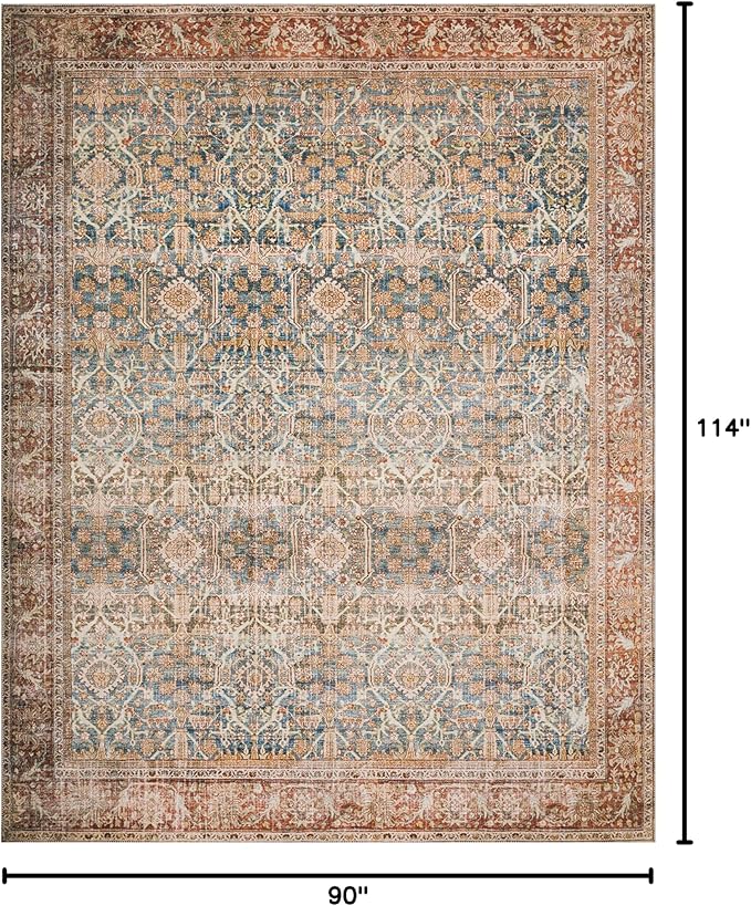 Loloi Layla Collection LAY-04 Ocean/Rust 7'-6" x 9'-6" .13" Thick Area Rug - Image 2