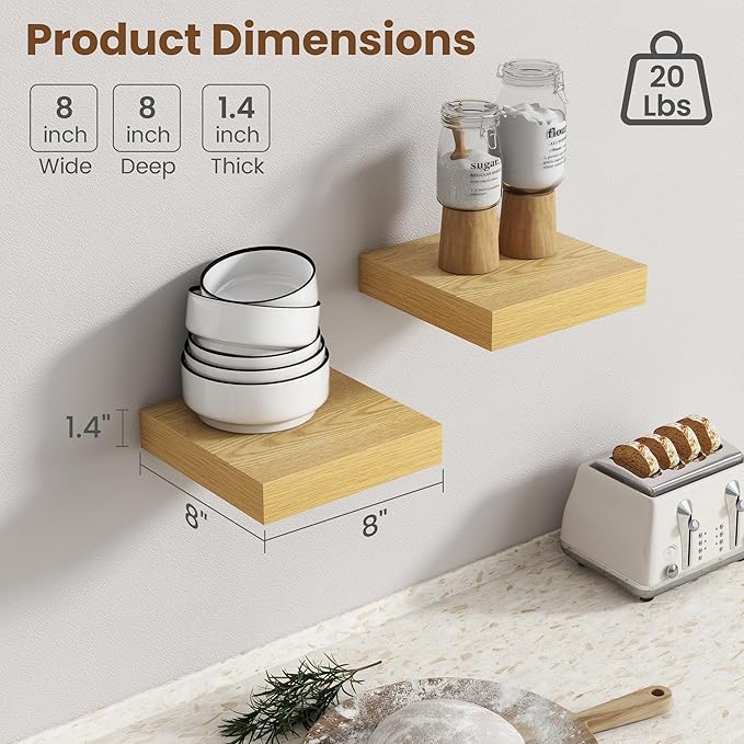 Axeman Square Floating Shelves for Wall, 4 Pack Wall Mounted Floating Shelf - Image 3