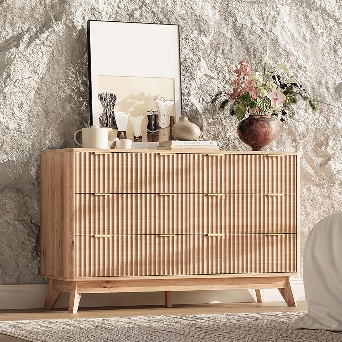47'' Wide 6 Drawers Dresser for Bedroom, Modern Fluted Vertical Chest - Image 3
