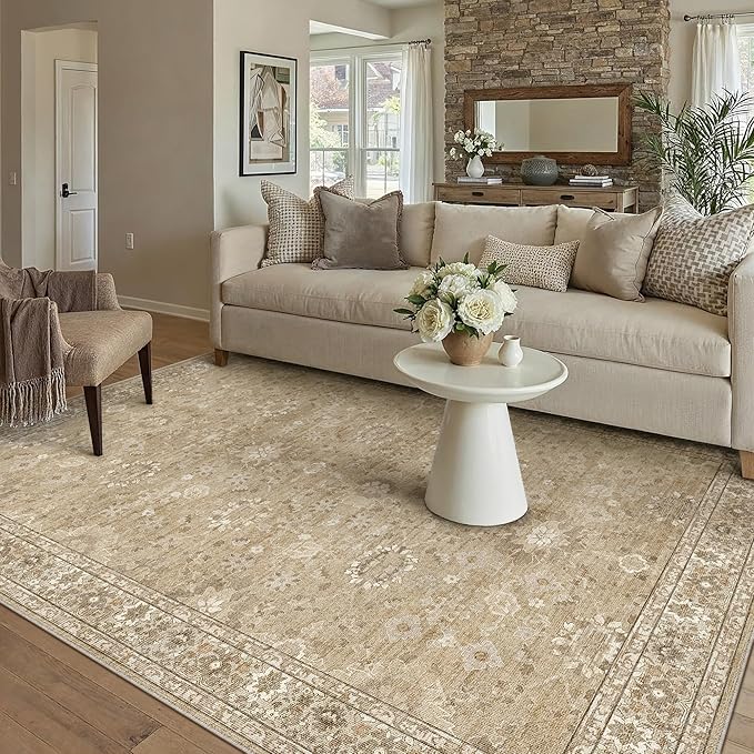 5x7 Brown Area Rug Non Slip Vintage Living Room Distressed Machine Washable by PureCozy