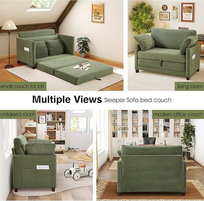 51" Loveseat Sleeper Sofa Bed, Corduroy Convertible Floor Sofa Bed - Image 7