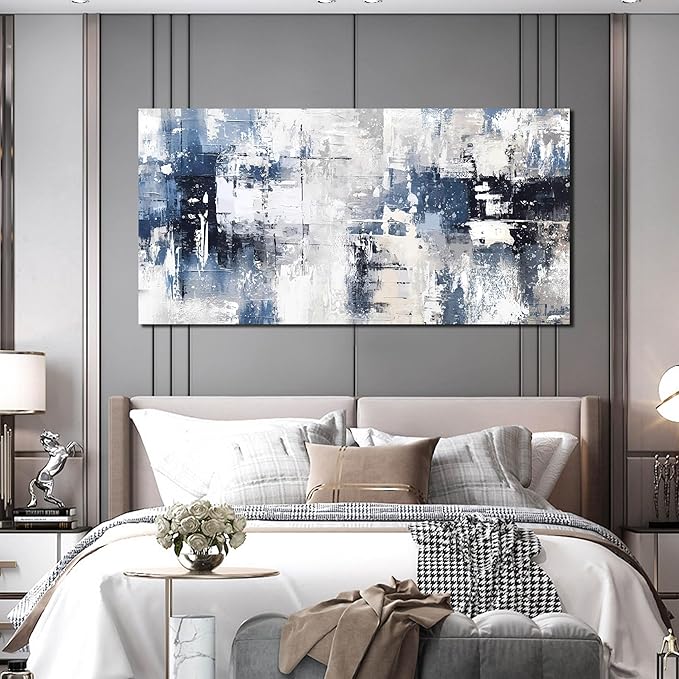 Prepeyssee White and Blue Abstract Canvas Wall Art - Image 7