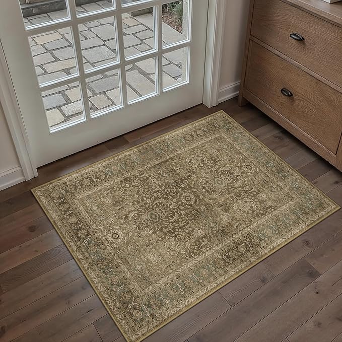 Brown 2x3 Area Rug Washable Vintage Small Carpet by PureCozy