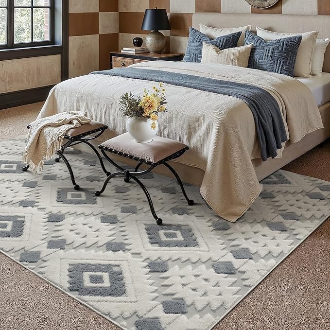Ivory Grey 6x9 Area Rug Washable Living Room Moroccan Shag Carpet Non Slip Soft - Image 3