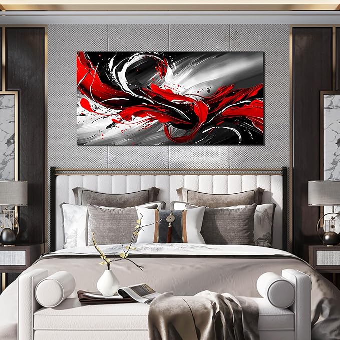 Black White and Red Abstract Print Picture Painting Large Canvas Wall Art - Image 5