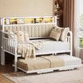Daybed with Trundle and LED Light, Heavy Duty Metal Twin Bed Frame with by JOCOEVOL