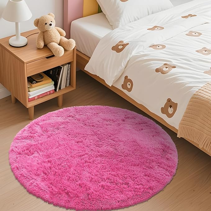 OLANLY Hot Pink Round Rugs for Bedroom - Image 2