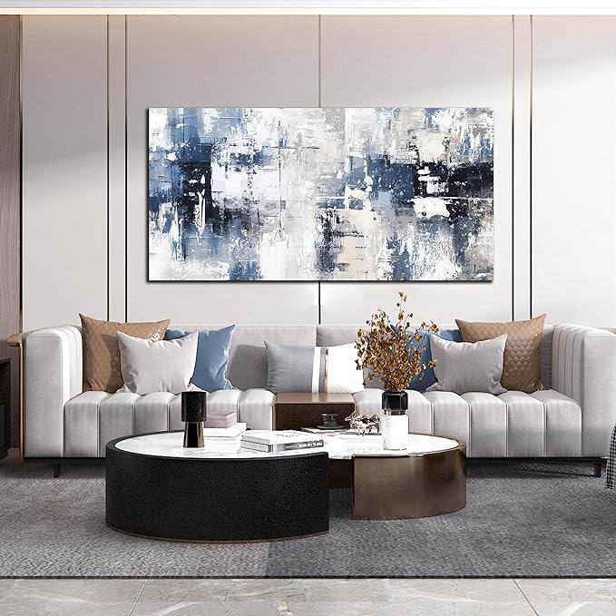 Prepeyssee White and Blue Abstract Canvas Wall Art - Image 2
