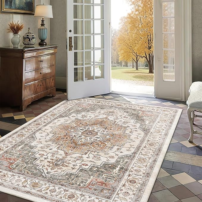 4x6 Area Rug for Bedroom Machine Washable Low Pile Vintage Distressed Rugs - Image 3
