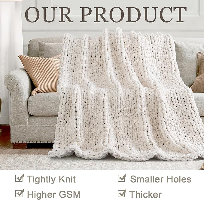 Chunky Knit Throw Blanket 60"X 80", 100% Handmade - Image 4