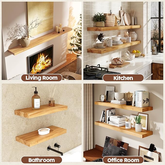 fuqing Floating Shelves for Wall, 40 inch Rustic Solid Elm Wood Floating Shelves - Image 7
